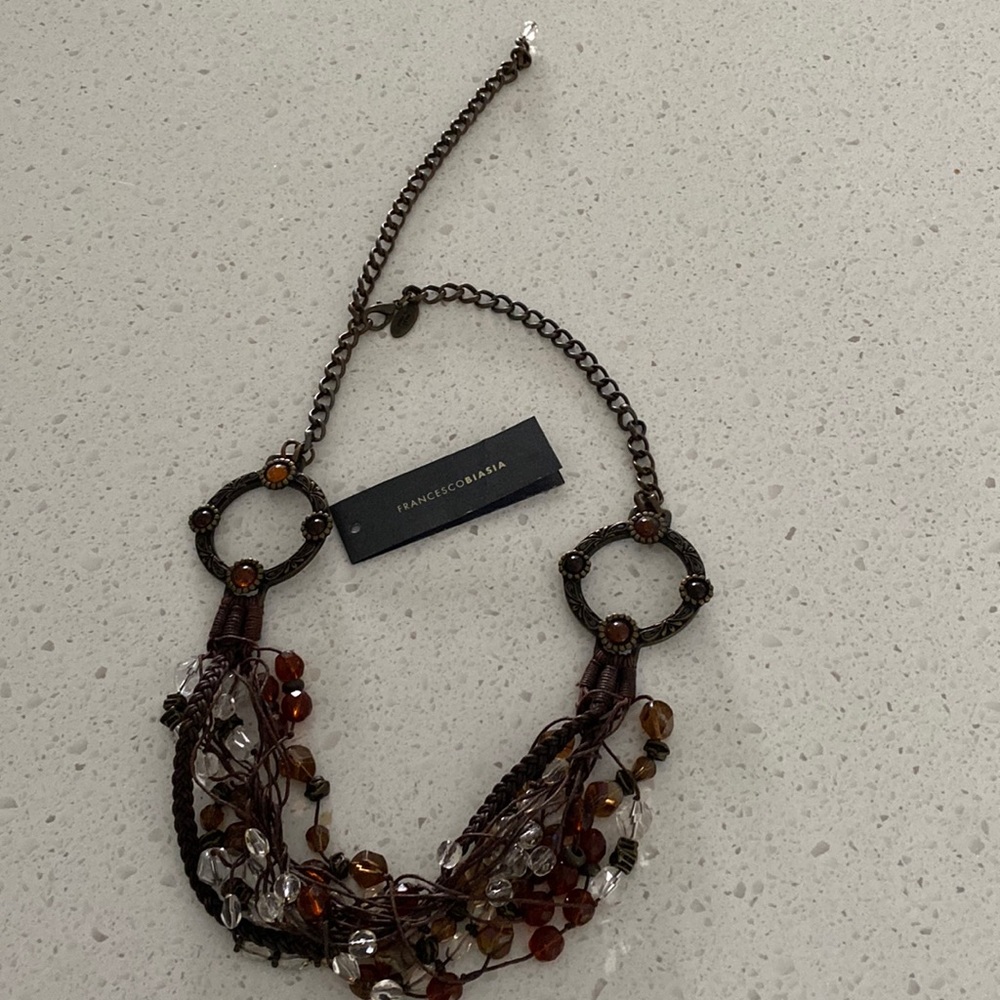 FRANCESCO BIASIA brown bronze beaded statement necklace